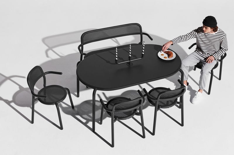 Fatboy Toni Tablo 8-Seat Dining Table | Stackable | Adjustable feet | Lightweight | All-weather resistant | UV-resistant | Outdoor proof | Fabric: Aluminum | 220 x 99 x 76 cm - Anthracite - Image 3
